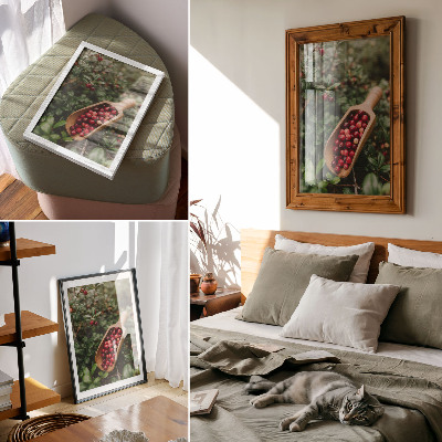 Decorative poster Vibrant colors of leaves and fruit in a wooden shovel