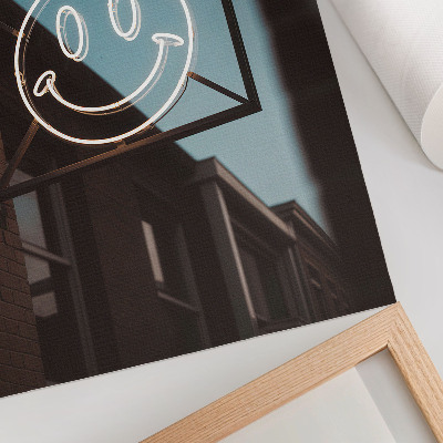 Premium wall art Neon face against a brick wall
