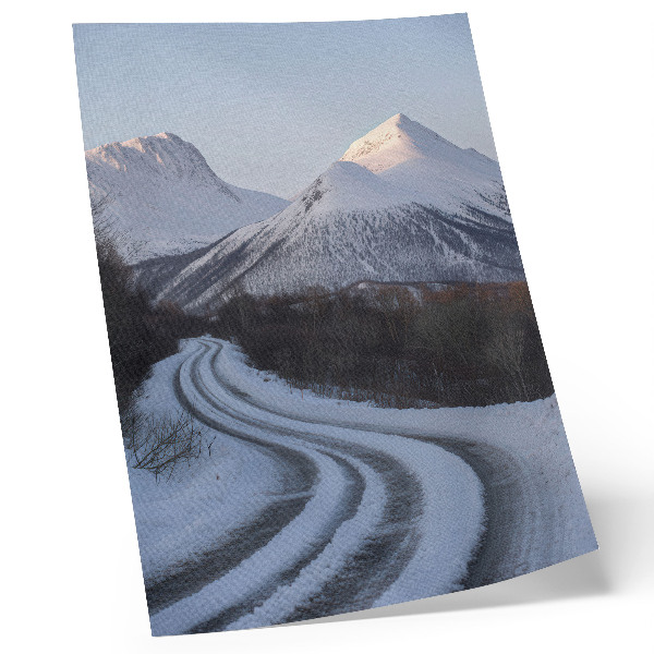 Poster Winter landscape mountains road curves beauty