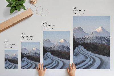 Poster Winter landscape mountains road curves beauty