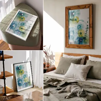 Abstract Art Print blue and green spots modernity style