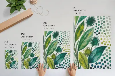 Premium wall art green leaves and dots with a boho nature theme