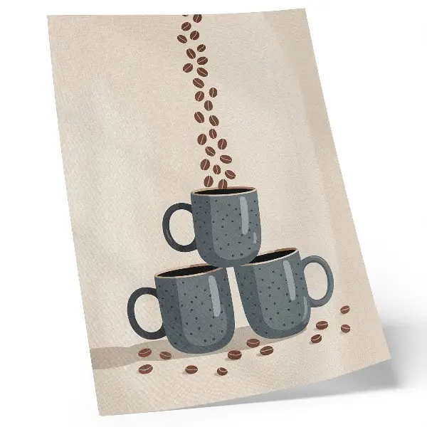 Poster gray mugs with coffee beans on a cream background