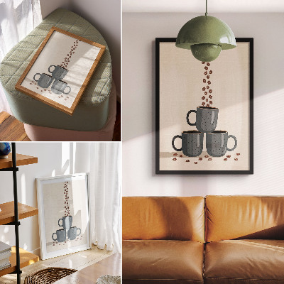 Poster Gray mugs and a cream background with coffee beans
