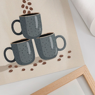 Poster Gray mugs and a cream background with coffee beans