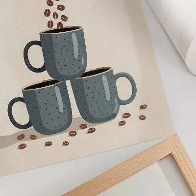 Poster gray mugs with coffee beans on a cream background