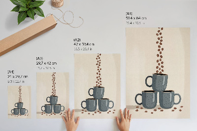 Poster Gray mugs and a cream background with coffee beans