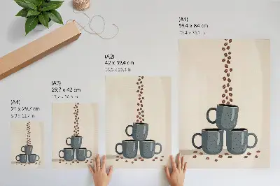 Poster gray mugs with coffee beans on a cream background