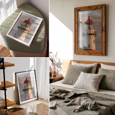 Art print Red lighthouse sunset calm