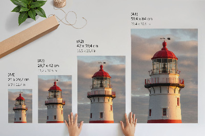 Art print Red lighthouse sunset calm