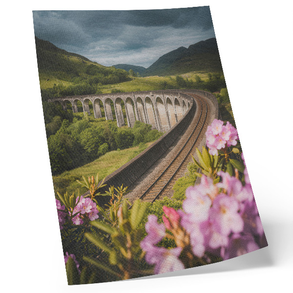 Premium wall art Stone viaduct green hills pastel flowers