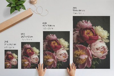 Art print Multicolored peonies on a dark background
