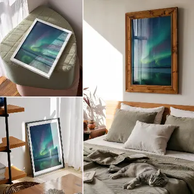 Art print featuring the Northern Lights over a beautiful night landscape