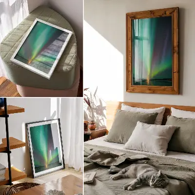 Premium wall art aurora borealis over a starry night landscape