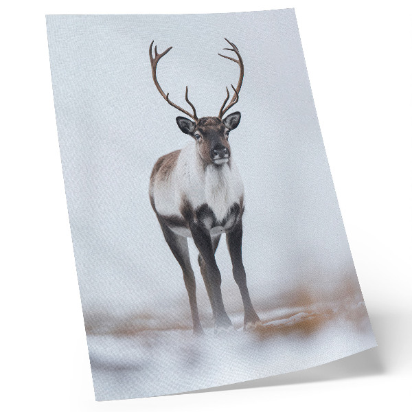 Decorative poster Reindeer in a winter scenery, warm shades, modern