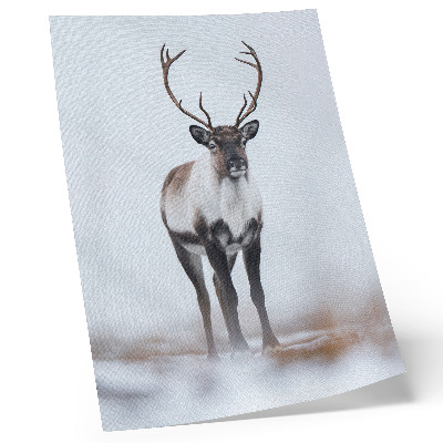 Decorative poster Reindeer in a winter scenery, warm shades, modern