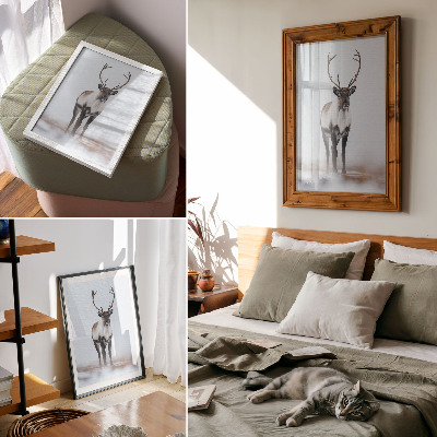 Decorative poster Reindeer in a winter scenery, warm shades, modern
