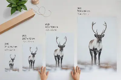 Decorative poster reindeer in a winter scenery with warm shades