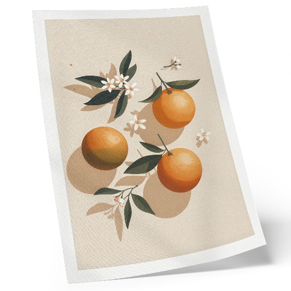 Art print Juicy oranges, green leaves, white flowers