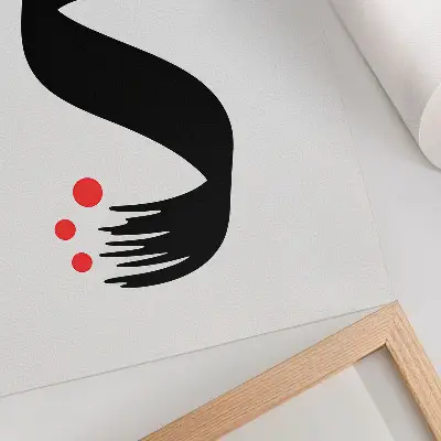 Premium wall art black shape and red circle on a light background