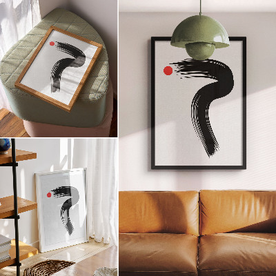 Decorative poster Red circle black brush stroke
