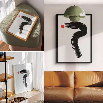 Decorative poster red circle with a black brush stroke