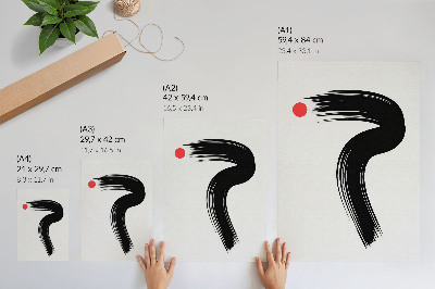Decorative poster Red circle black brush stroke