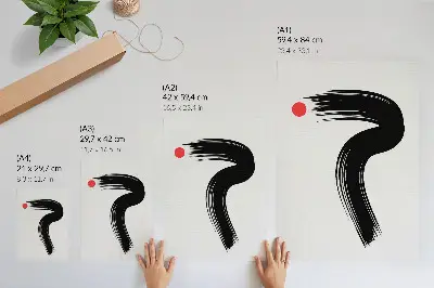 Decorative poster red circle with a black brush stroke
