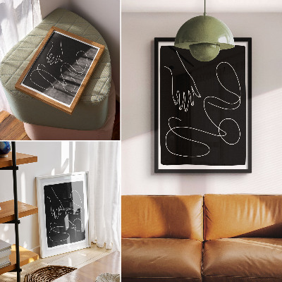 Art print Black and white curved lines minimalism hand