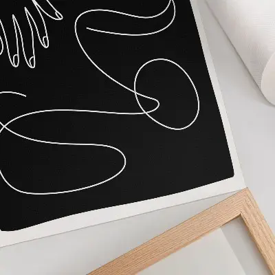 Art print minimalist black and white hand with curved lines