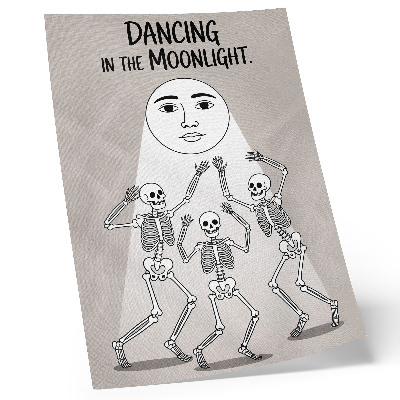 Poster Black and white skeletons on a beige moon background