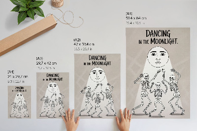 Poster Black and white skeletons on a beige moon background