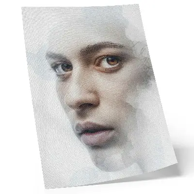 Poster a delicate face with a mysterious atmosphere and a subtle game