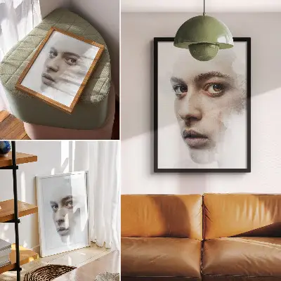 Poster a delicate face with a mysterious atmosphere and a subtle game
