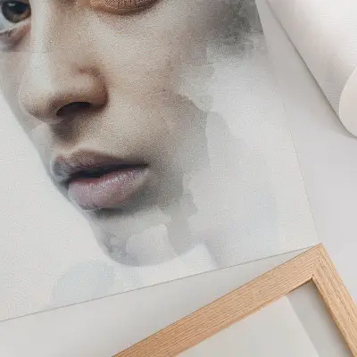 Poster a delicate face with a mysterious atmosphere and a subtle game