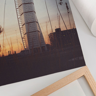 Decorative poster Skyscraper in the setting sun modern architecture
