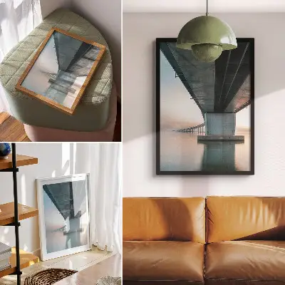 Art print minimalist bridge over water with modern elegance