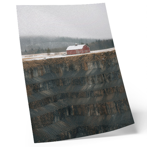 Premium wall art Barn by the slope, winter landscape, forest, fog