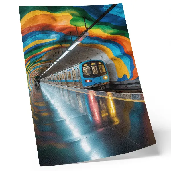 Decorative poster energetic rainbow colors of the subway ceiling