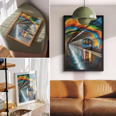 Decorative poster energetic rainbow colors of the subway ceiling