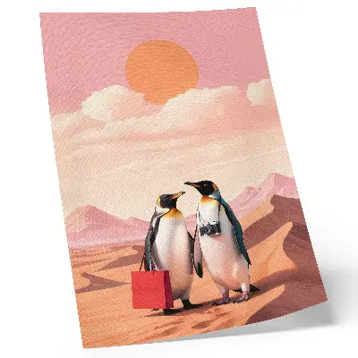 Penguins in the Desert Surreal Scenery premium wall art