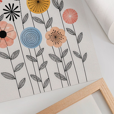Art print Colorful flowers on a white background in retro style