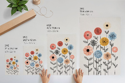 Art print Colorful flowers on a white background in retro style