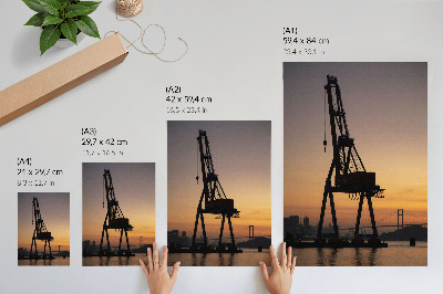 Premium wall art Industrial crane silhouette sunset bridge