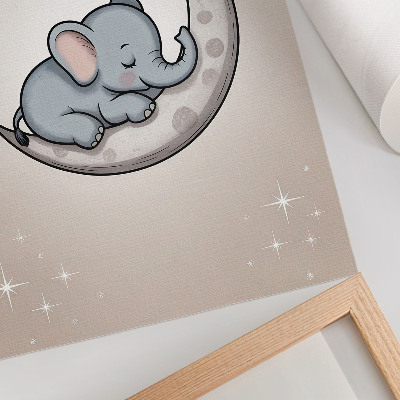Art print A cute elephant on the moon surrounded by stars