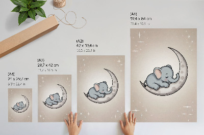 Art print A cute elephant on the moon surrounded by stars