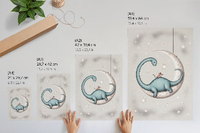 Premium wall art Dinosaur on the moon stars pastel space