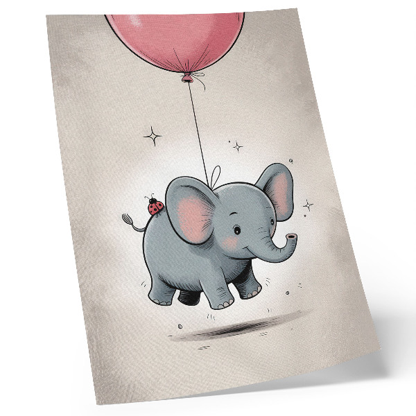 Decorative poster Elephant with a balloon children's joy pink
