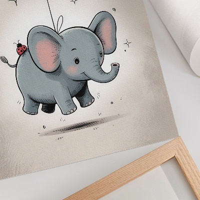 Decorative poster Elephant with a balloon children's joy pink
