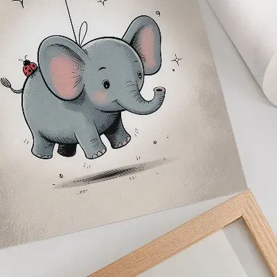 Decorative poster elephant with a balloon in pink for children